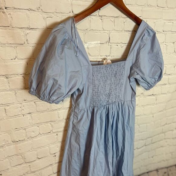 ASTR Poplin Tiered Midi Dress XS Puff Sleeve Blue NWT - Picture 11 of 12